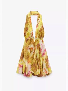 Zara Yellow Multi Tie-Dye Halter Skater Dress